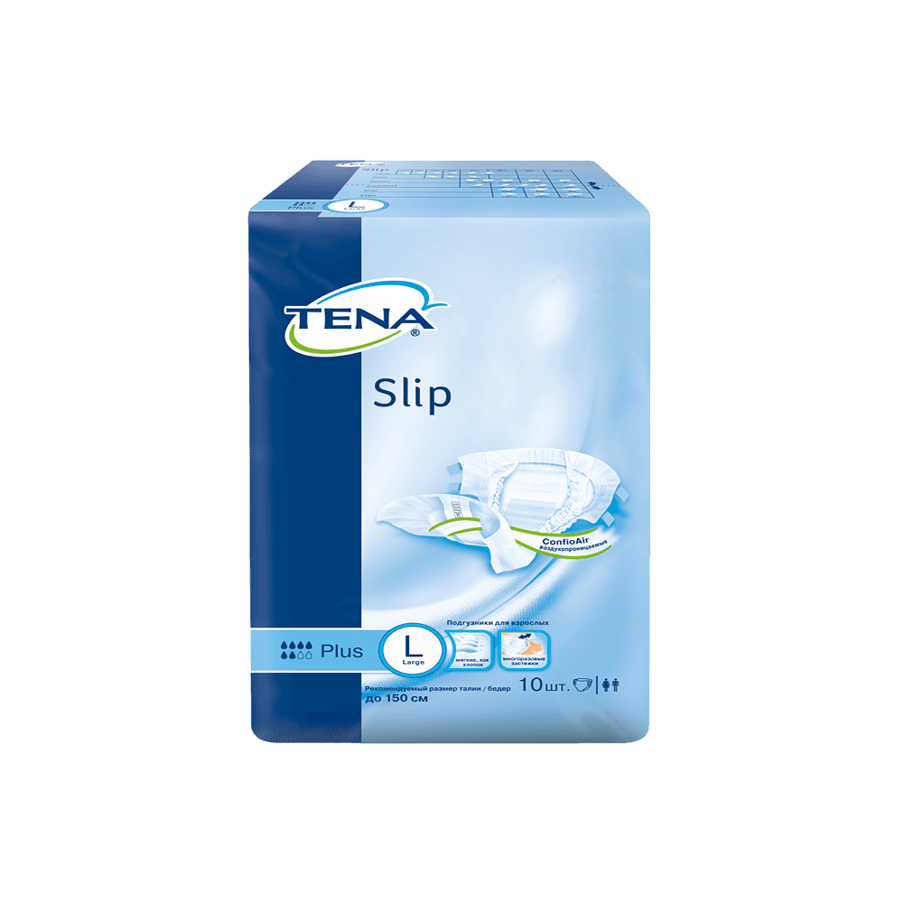 Ересектерге арналған жаялықтар TENA Slip Plus L тыныс алатын. 100-150 см, 10 дана