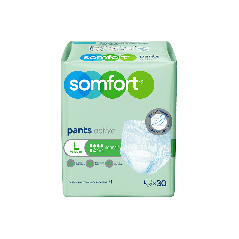 Подгузники-трусы Somfort Pants Active Medium, объем талии 80-105 см, 30 шт.