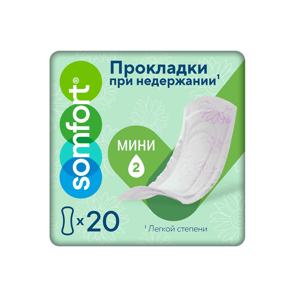 Урологиялық төсемдер Somfort Lady Active Mini 20 дана. 2 тамшы