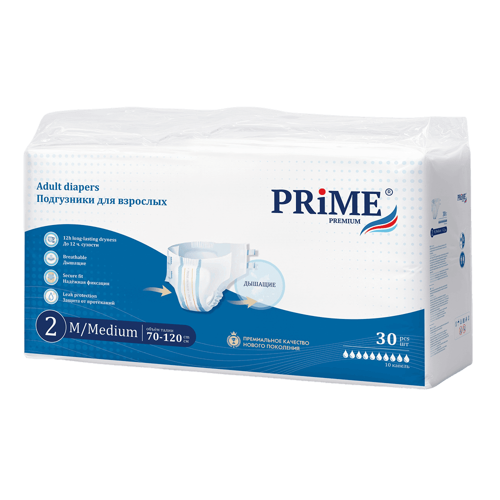 Подгузники для взрослых PRIME PREMIUM M 70-120 см, 30 шт