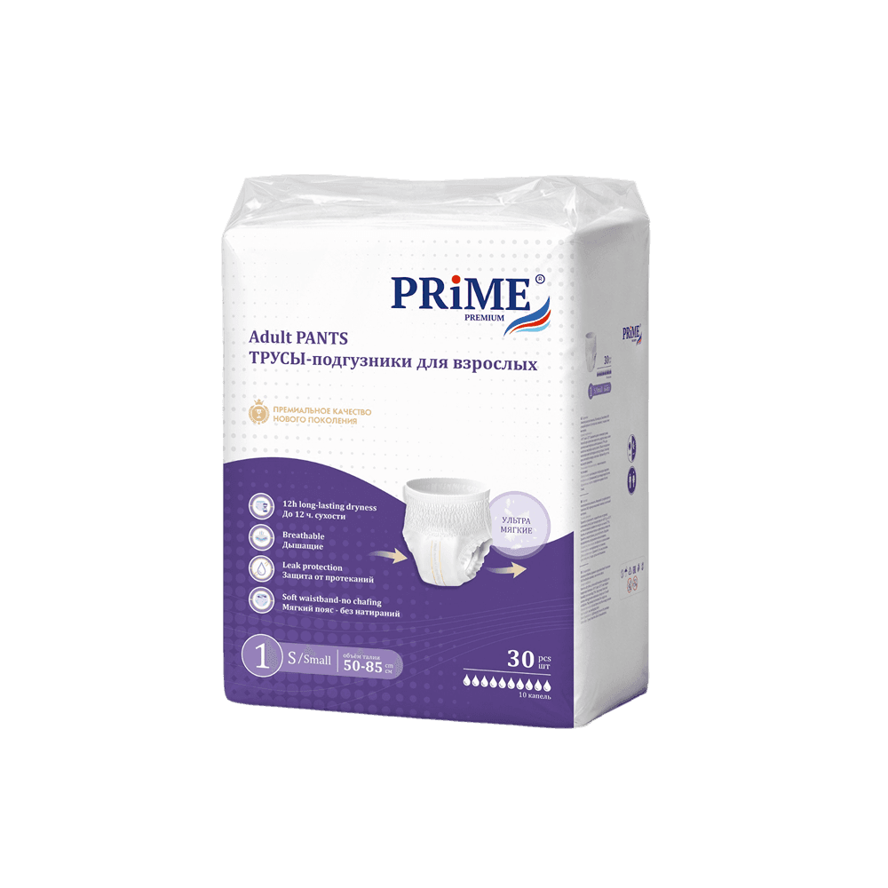 Подгузники-трусы PRIME PREMIUM S 50-85. 30 шт