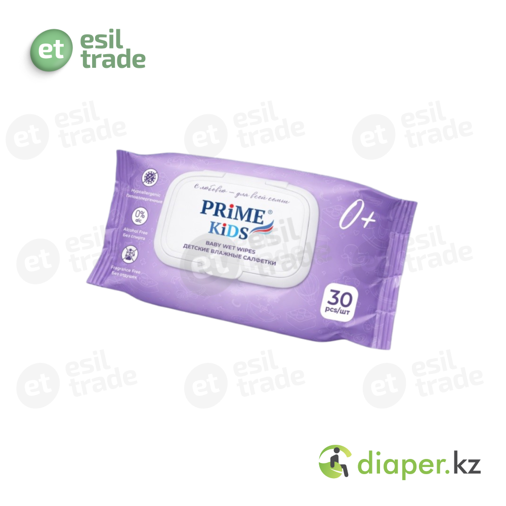 Влажные салфетки «PRIME KIDS» уп 30 шт.